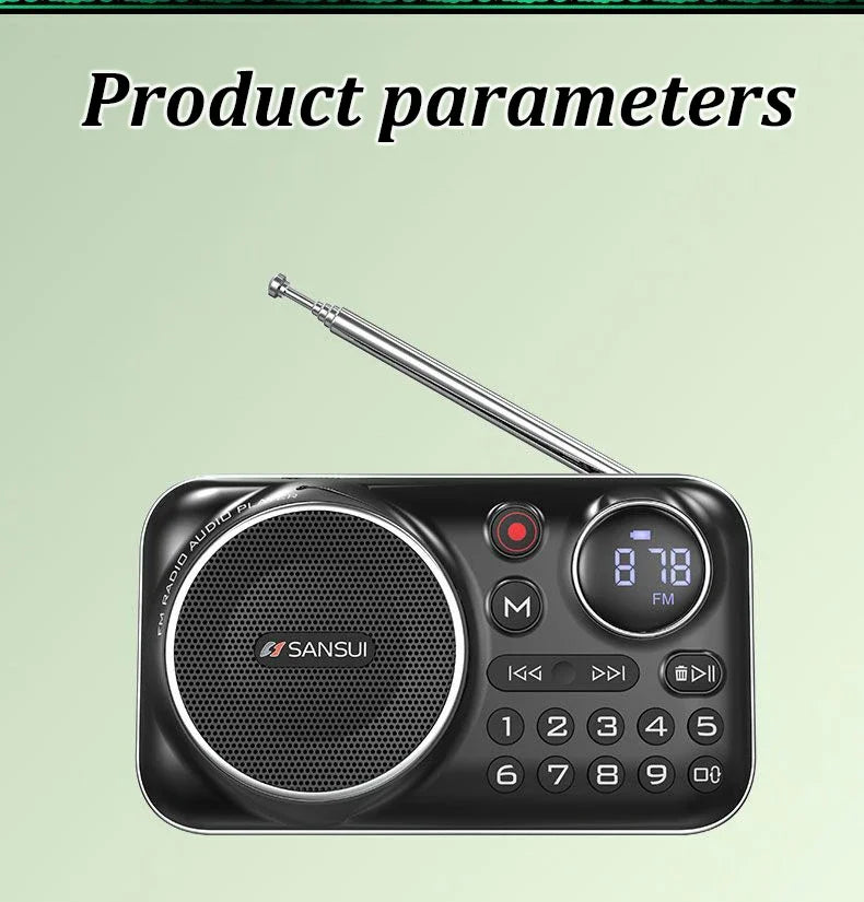 SANSUI F21 Outdoor Portable Multifunctional Walkman FM Radio Bluetooth Speaker MP3 Music Player Supports Recording Headphones