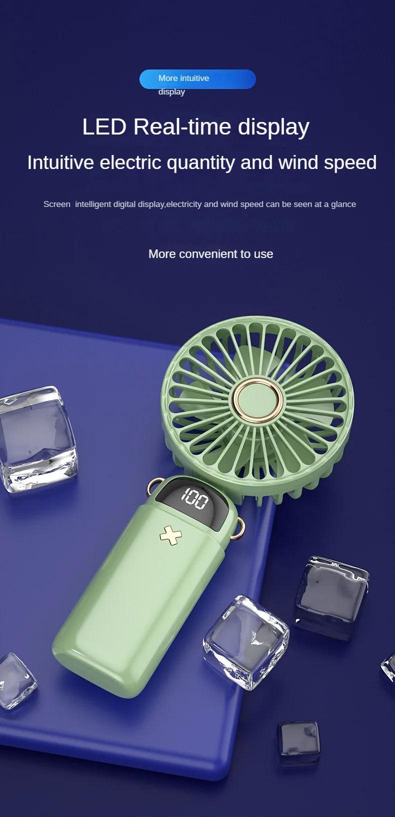 USB Handheld Mini Fan Foldable Portable Neck Hanging Fans 5 Speed USB Rechargeable Fan with Phone Stand and Display Screen