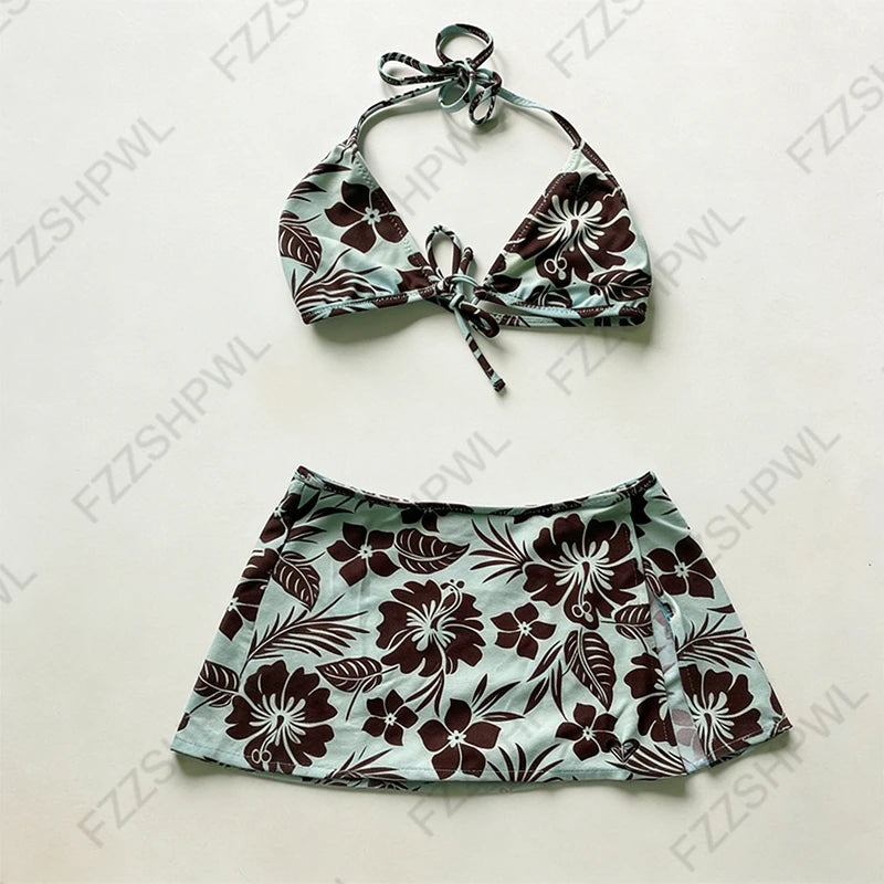 Y2K Harajuku Women's Bikini Set Sexy Slim Fit Polka Dot Print Halter Neck Swimsuit Chic Trendy Fashion Female 2-Piece Beachwear