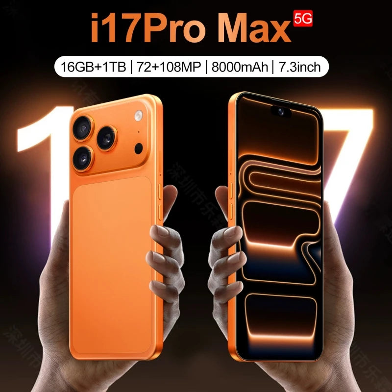 HOT i17 Pro Max Original 2026 7.0HD Global Edition Android 15 Smart Facial Function Dual Card 8000mAh Battery Recognition GG2