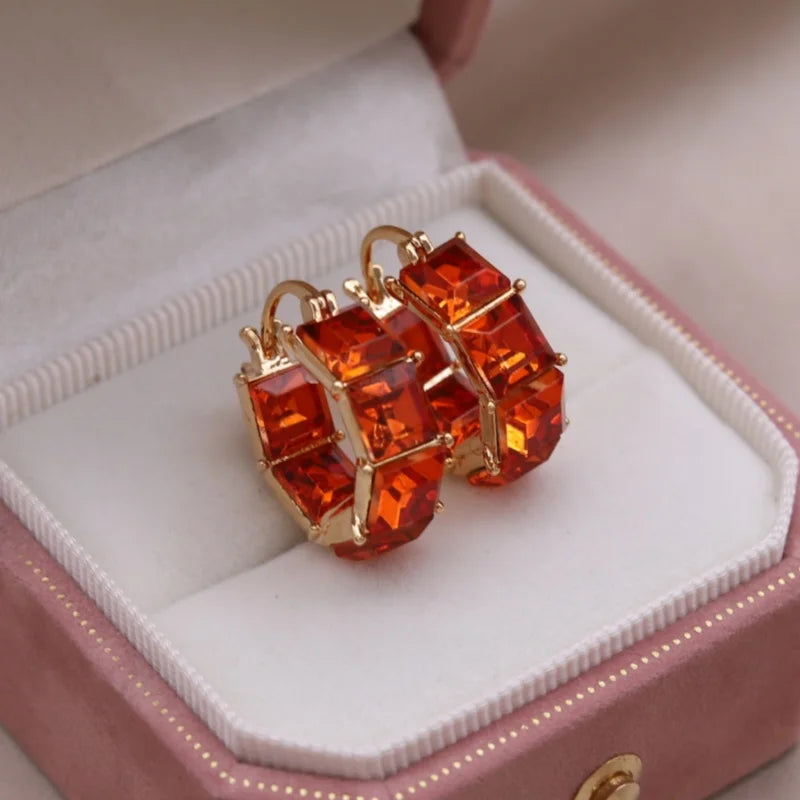 2025 Korean new design fashion jewelry luxury square blue crystal hoop earrings elegant women's daily work accessories