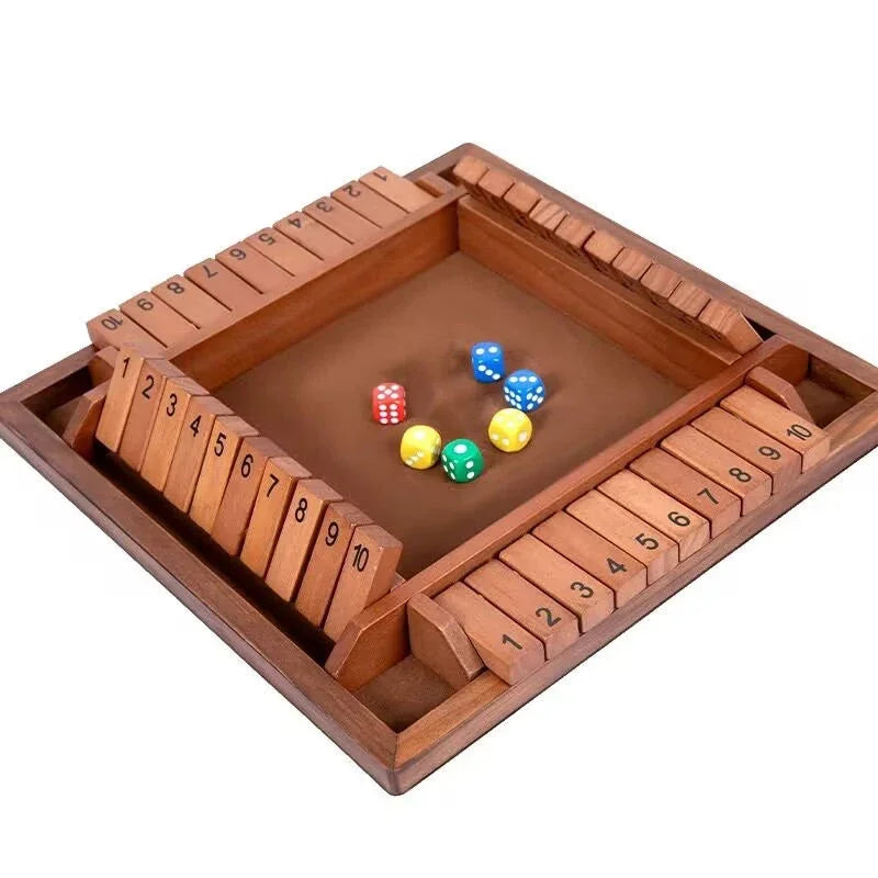 2-4 Player Wooden Math Flaps & Dice Board Box Game Cognitive Thinking Ability Wood Shut-The-Box Instructions Deluxe Adults Kids