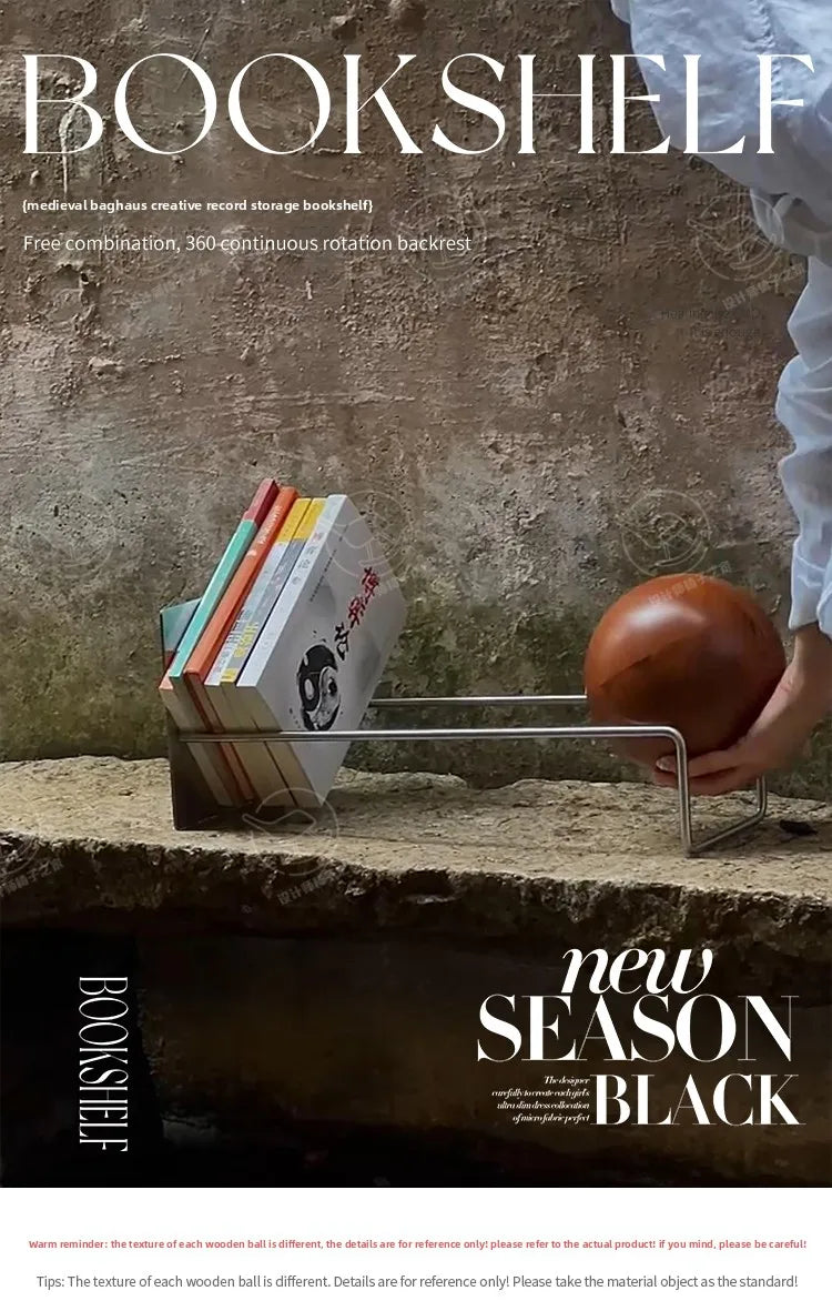 Bauhaus Creative Bookshelf Solid Wood Ball-Bearing Magazine Holder Mid-Century Modern Desk Organizer Artistic Home Display shelf