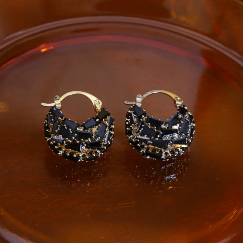 Korean new design fashion jewelry 14K gold plated black zircon bag earrings elegant women's daily work accessories