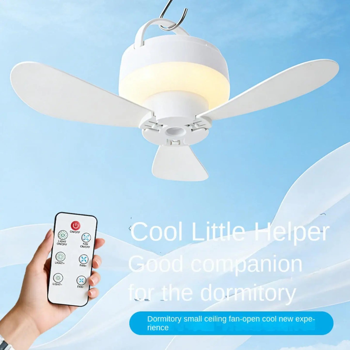 Ceiling Fan With LED Light and Remote Control USB Charging Household Outdoor Camping Tent Student Dormitory Bed Small Fan