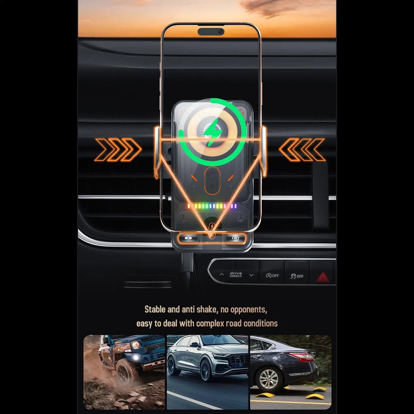 Wireless Phone Charger for Car 15W Fast Charging Air Vent Cradles Auto Clamping Phone Holders for Music Control Video Streaming