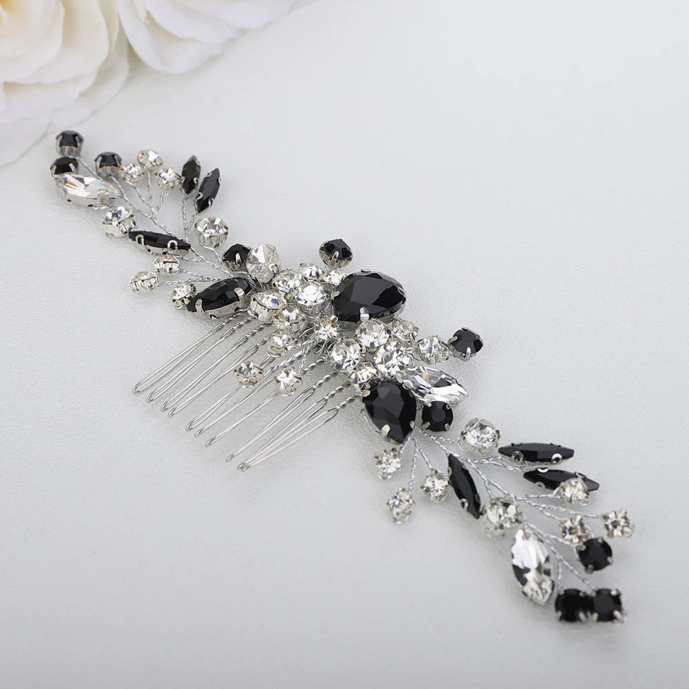 Crystal Flower Bride Hair Accessories Red Wedding Head Jewelry Blue Rhinestone Headdresses Women Hair Comb 9 Colors Headpieces