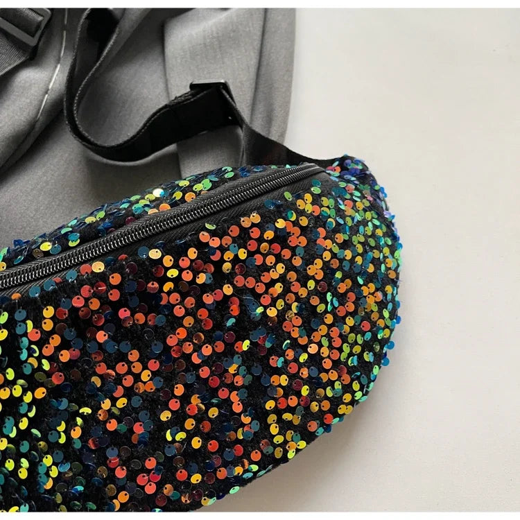 Light Luxury Zipper Fashion Women's Crossbody Bags New Best-selling Sweet Sequin Design Ladies Waist Packs Bolsas Femininas