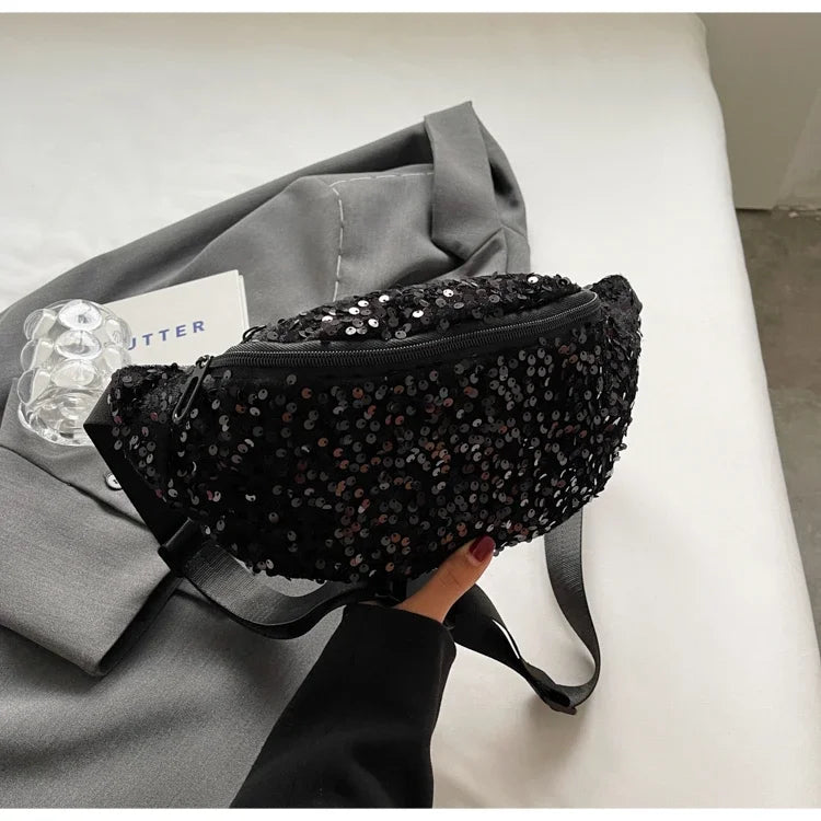 Light Luxury Zipper Fashion Women's Crossbody Bags New Best-selling Sweet Sequin Design Ladies Waist Packs Bolsas Femininas
