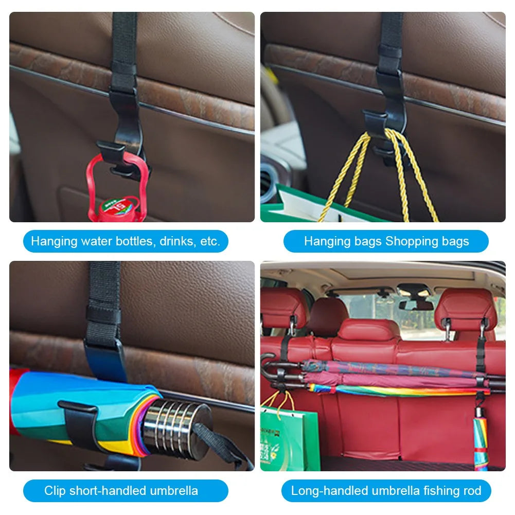 2pcs Multi-Function Car Back Seat Hook Rear Seat Headrest Hanging Hook Umbrella Holder Seat Back Storage Interior Organizer