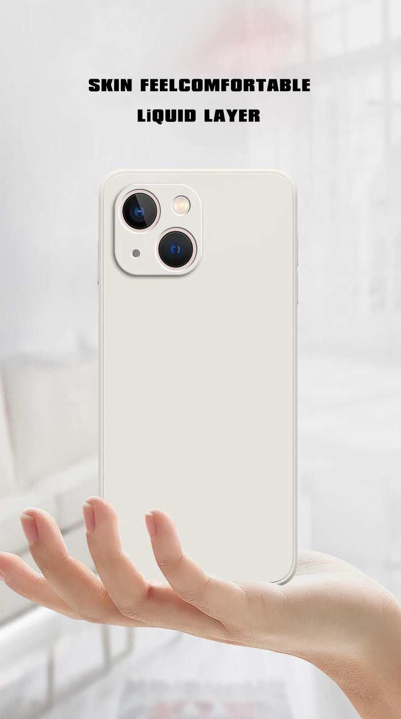 Original Square Liquid Silicone Funda Case for iPhone 15 13 Pro Max X XS 11 12 14 Plus Luxury Camera Protective Cover