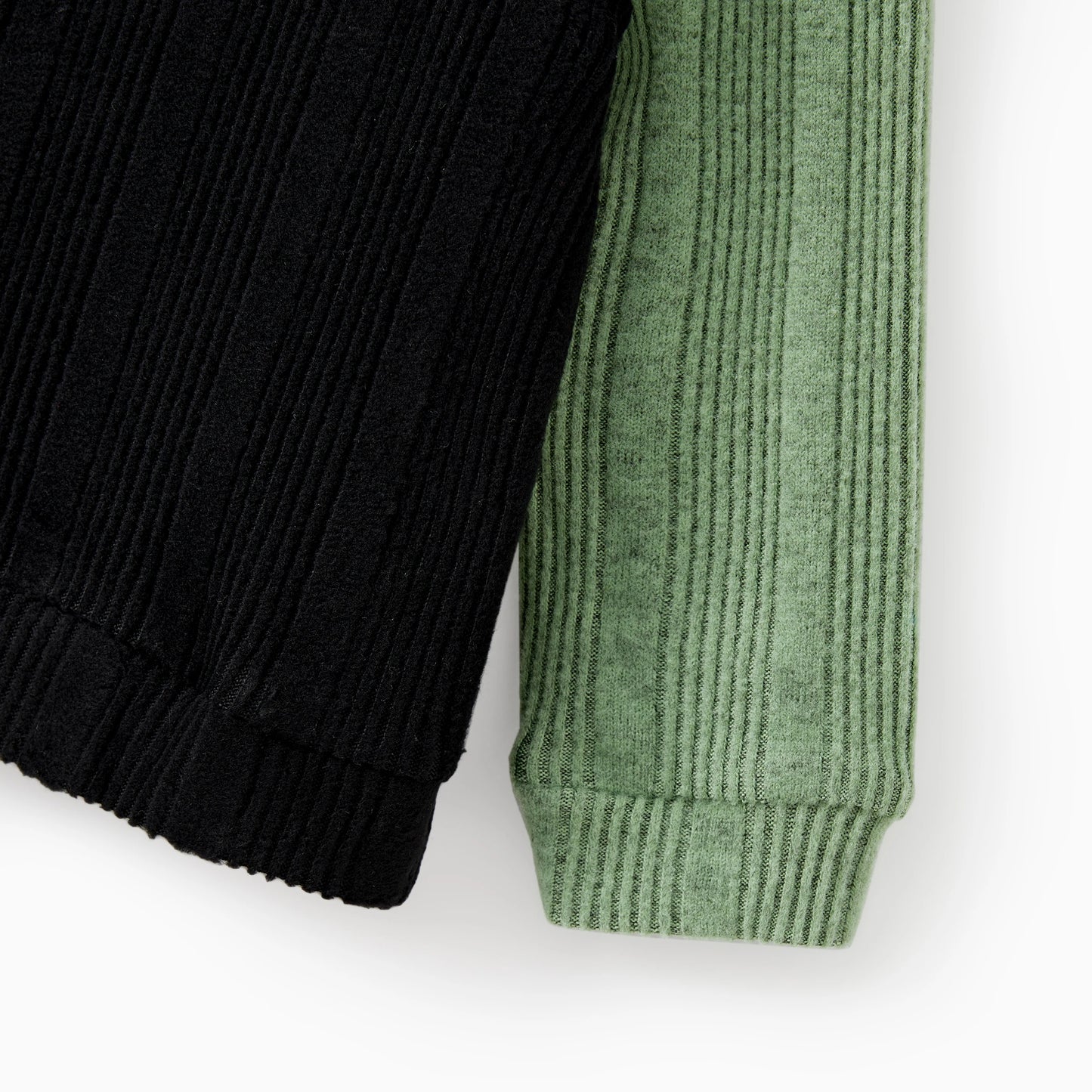 PatPat Family Matching Sets Green Color Block Long Sleeves Ribbed Tops/Dress/Romper