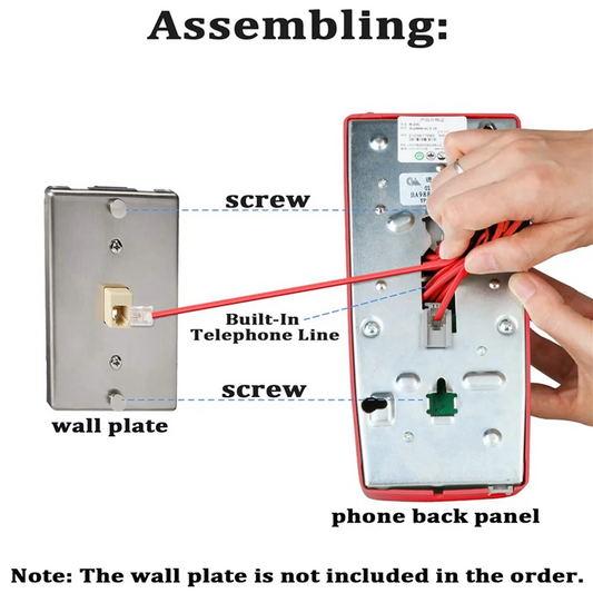 A99E-2X Wall Phones For Landline With Mechanical Ringing, Single Line 2554 Wall Telephone With Voicemail Indicator,Red