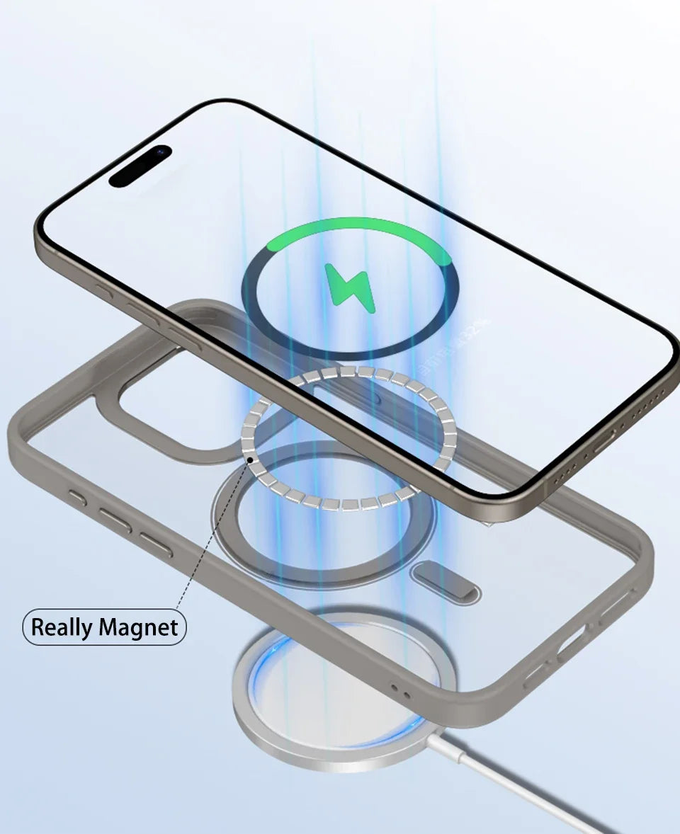 Luxury Magsafe Transparent Case For iPhone 16 15 14 13 12 11 Pro Max Plus X XS XR 13 Mini Magnetic Wireless Charge Phone Cover