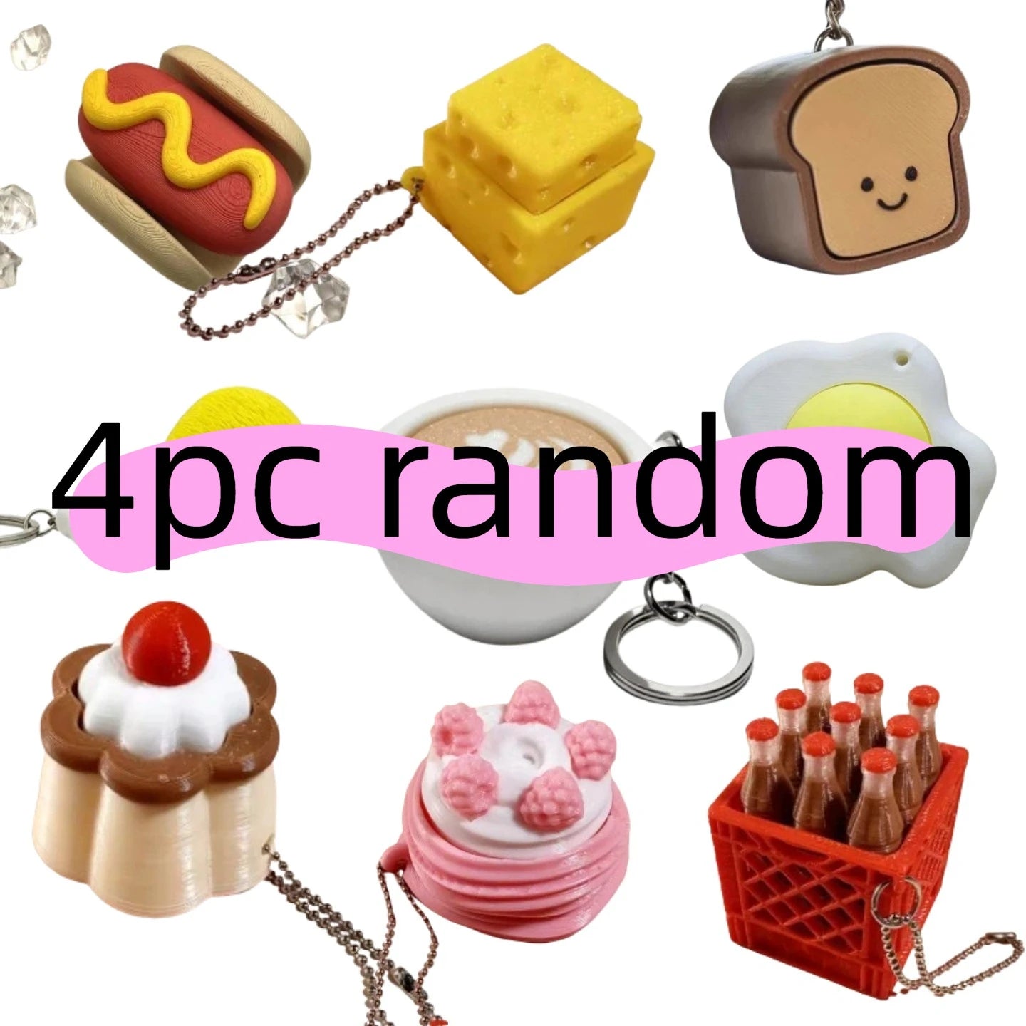 Stress resistant keychain toy - fun stress relieving buttons in strawberry cake, coffee, and chicken legs, designed for all ages