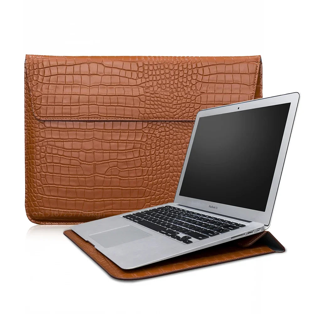 Crocodile Leather Flip Case Bag Laptop Sleeve for Macbook Air 13 14 15 16 Inch M5 M4 M3 M2 Chip Mac Book Pro Cover Accessories