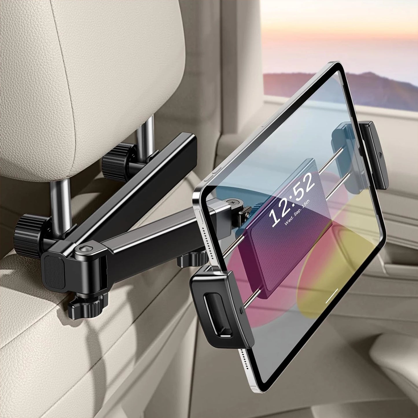 Hipacool Car Phone Holder Tablet Seat Back Stand Headrest Back Seat with 360° Rotatable for 4.7-12.9" for iPhone iPad Universal