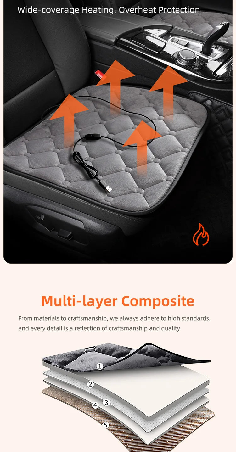 Winter heated seat cushion, sedan automatic power-off speed, thermoelectric heating small square cushion, car USB warm car seat