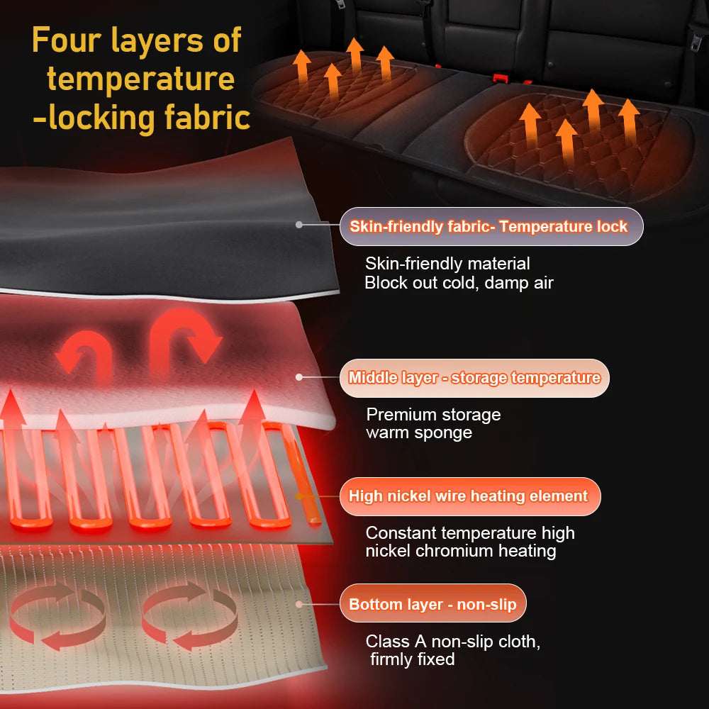 Car Seat Cover Rear Heater Seat Cushion 12V Rear Long Cushion Warm Winter Fast Heating Seat Protection Pad Mat Universal