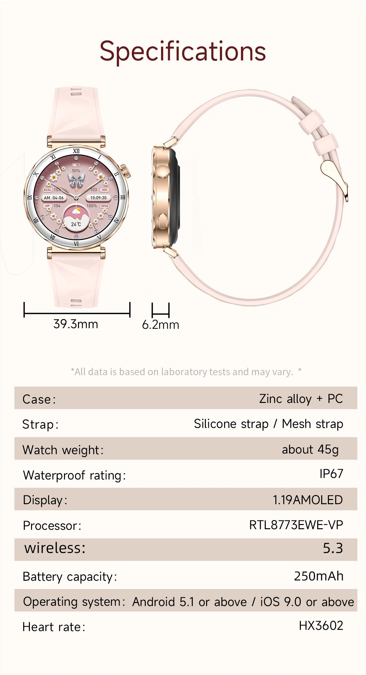 LIGE 1.19"Ultra-Slim AMOLED HD Display Fitness Tracker Smartwatch Bluetooth Call Heart Rate Monitor Waterproof Smart Watch Women