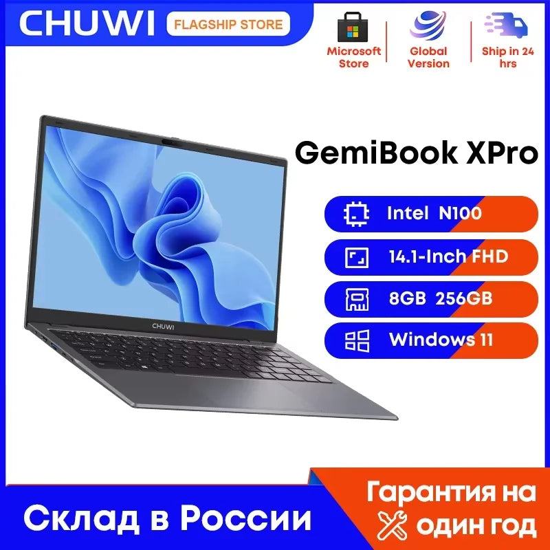 CHUWI 14.1-inch GemiBook XPro Laptop Intel N100 Graphics 600 GPU Screen 8GB RAM 256GB SSD With Cooling Fan Windows 11 Notebook
