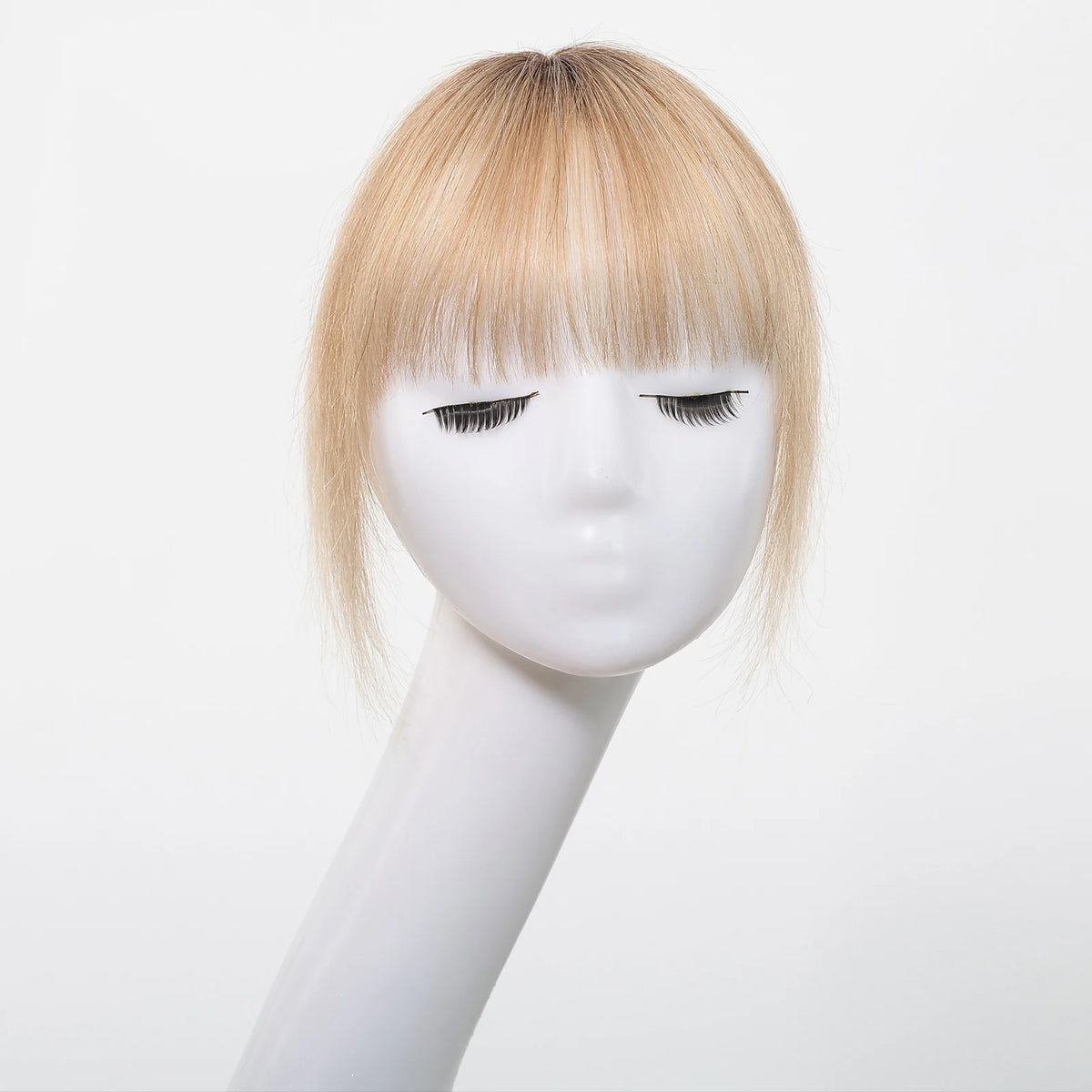 100% Human Hair Blonde Ombre Blunt Cut Wispy Bangs with Sideburns 5x5cm Clip-in Fringe Hairpiece with Top Hair Patch for Daily