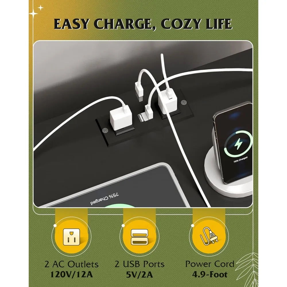 Nightstand Set of 2 with Charging Station,Wood Night Stand Sets with2 Drawers and Open Shelf,Bed Side Tables Bedroom,Living Room