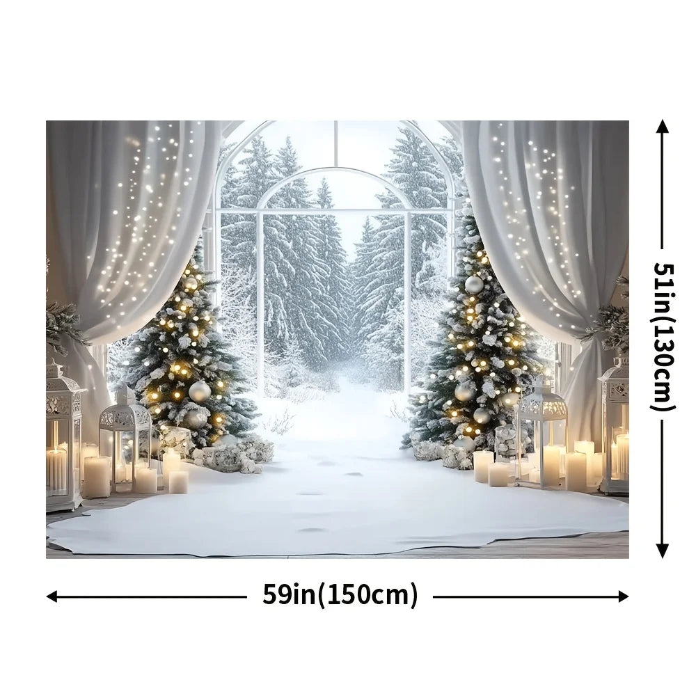 1 piece farmhouse style winter background with snowy forest scene and few feathers, suitable for outdoor decoration