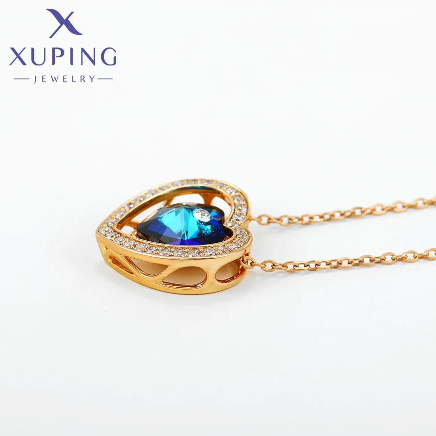 Xuping Jewelry Charm Romantic Gold Color Heart Shape Crystal Pendant Necklace A00490622