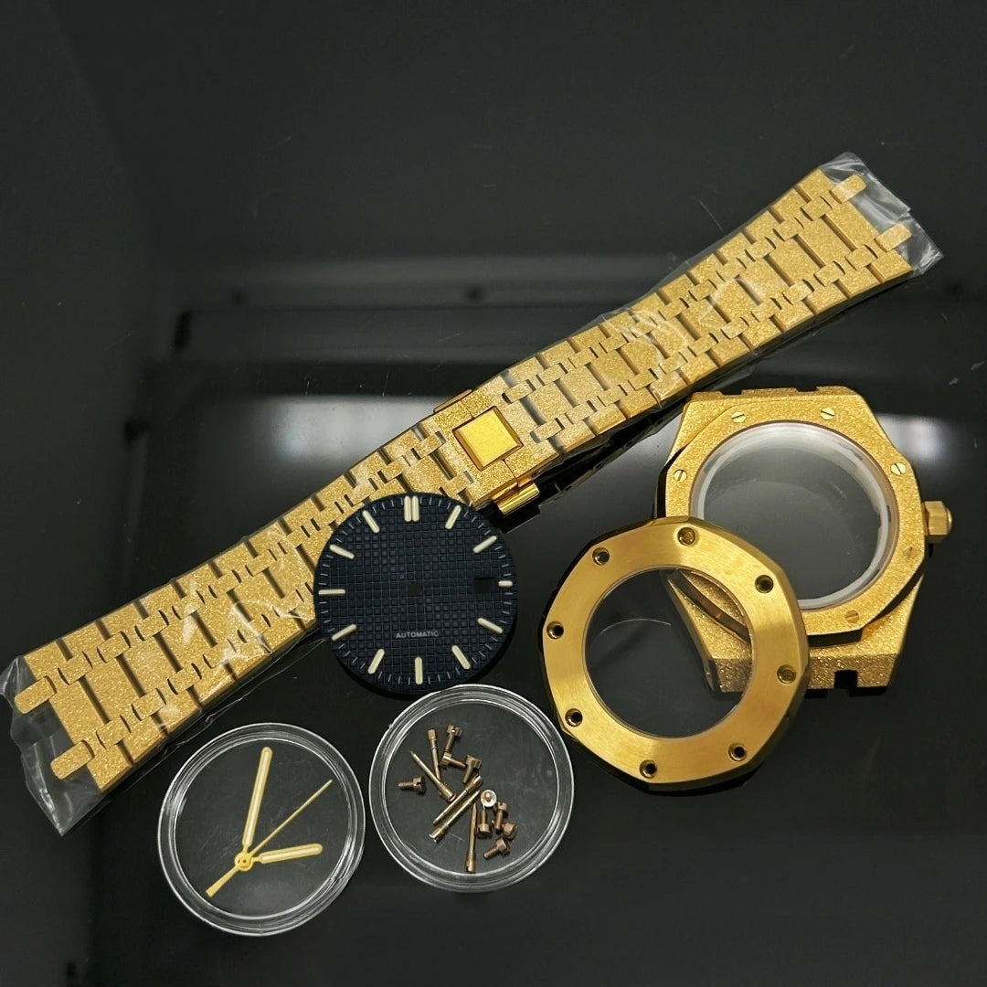 41mm Gold Black Matte Star Sand Steel Case Strap with 31.8mm Watch Dial for Oak NH35 NH36 NH70 Automatic Movement Watch Hands