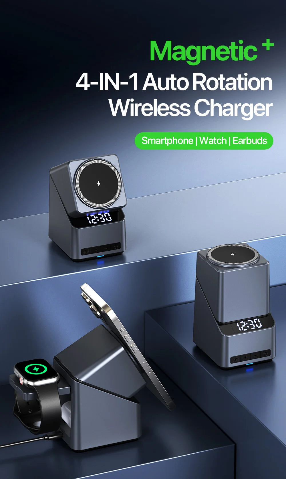 Wireless Charger Station 4 in 1 Fast Charging Dock Stand For iPhone 16 15 14 13 12 iWatch 9 8 7 Pro Airpods