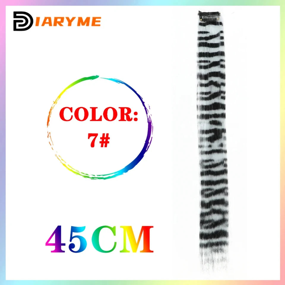 Colorful Hair Extensions Curly One Clip in Synthetic Long Hairpiece For Girls Women Kid Multi-colors Party Highlights Wig Piece