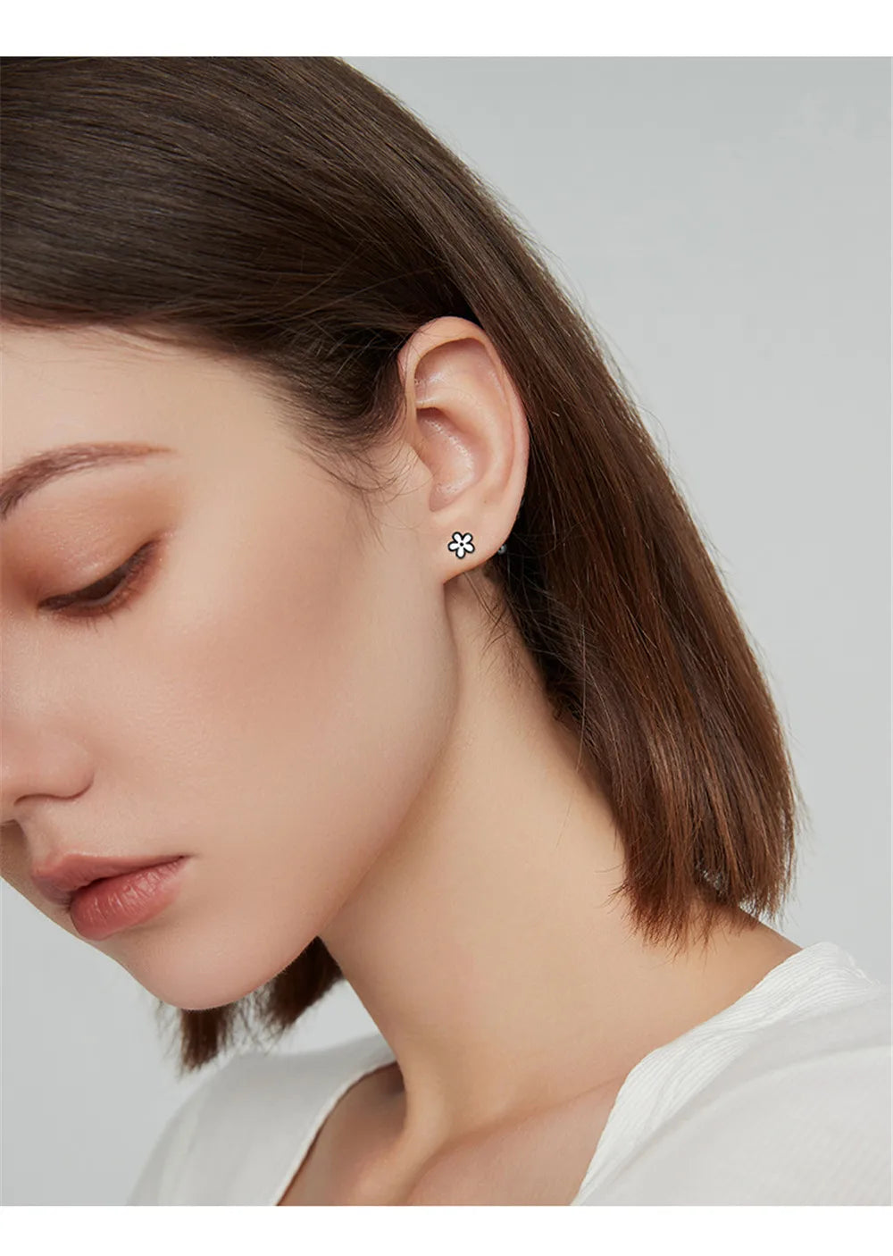 YIZIZAI Womens Earrings Silver 925 Enamel Black Flower  Ear Piercing For Women Screw Silver Stud Earrings