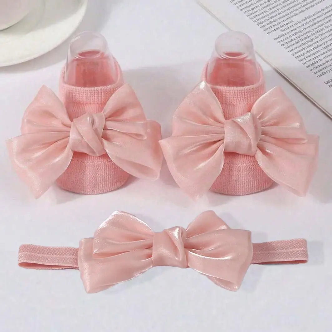 1 pairs Breathable Adorable and Bow Princess Socks & Hairbands for Baby Girls with Non-slip Design
