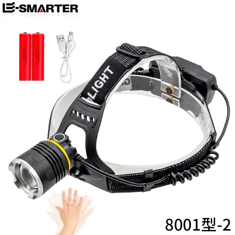 XHP90 Sensor Headlight High Power LED Headlamp Rechargeable Flashlight Built-in 18650 Battery Fishing Camping Head Lamp