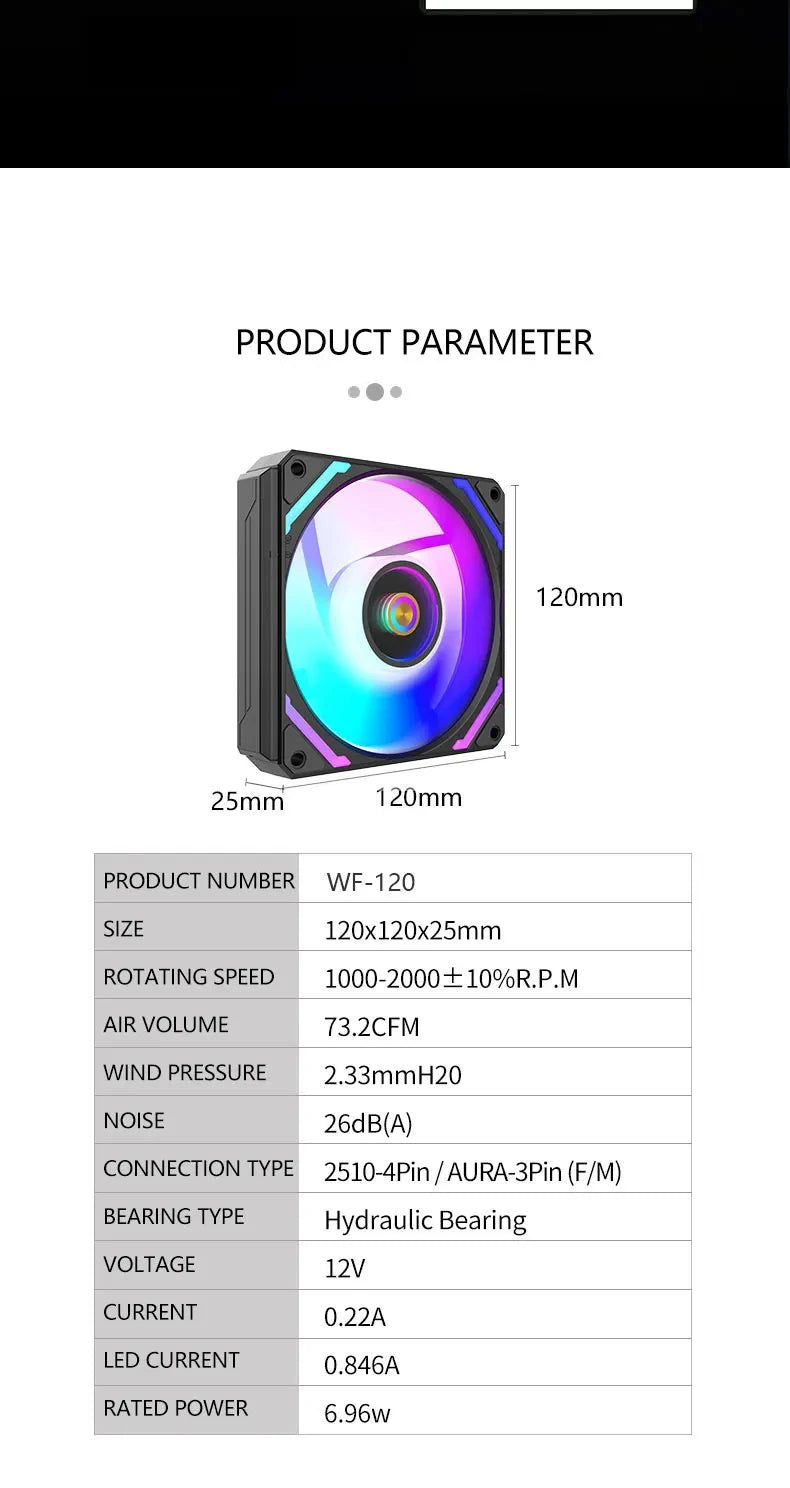 UPSIREN WF-120 ARGB PWM 3PCS Chassis fanARGB120mm/4PIN PWM/ Magic Color Wireless Stitching Computer heat dissipation fan