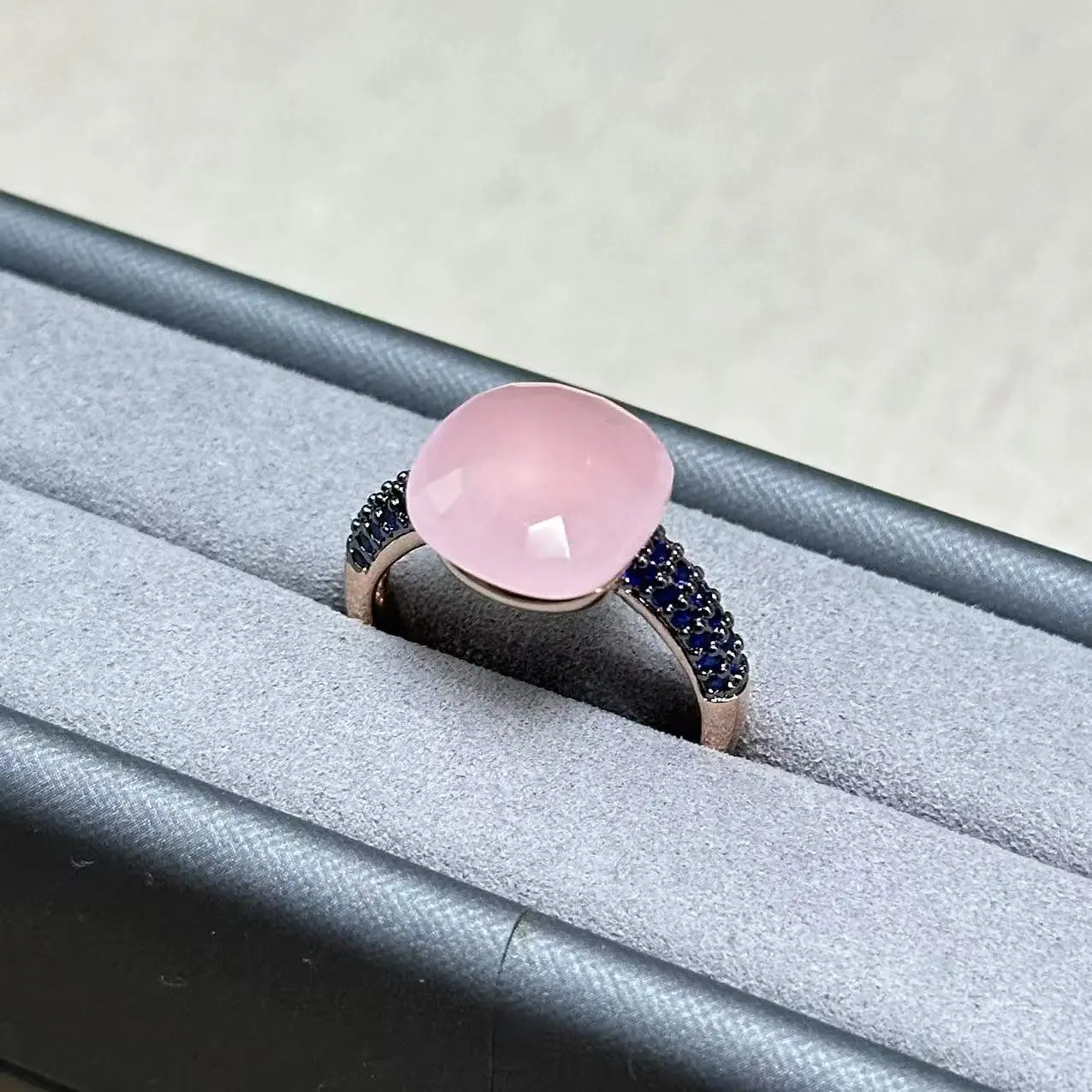 Flat Ring For Women Candy Color Crystal Ring Inlay Blue Zircon with Blackgun Plated Party Gift Fashion Jewelry For Women