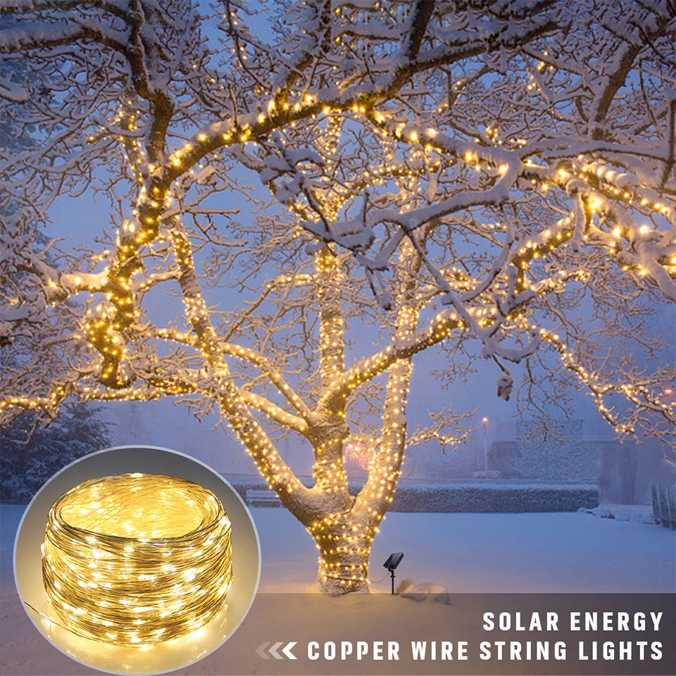 Large Size Solar Panel LED Solar Light Copper Wire Fairy Lamp String 50M 100M Outdoor Waterproof Garden Garland Christmas Decor
