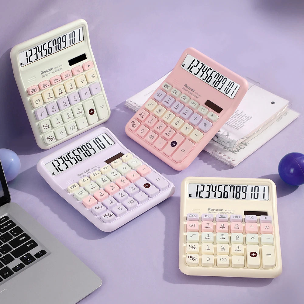 12-bit High-Precision Desktop Calculator -Large Display, Big Buttons , No Batteries Required,solar and battery dual power supply