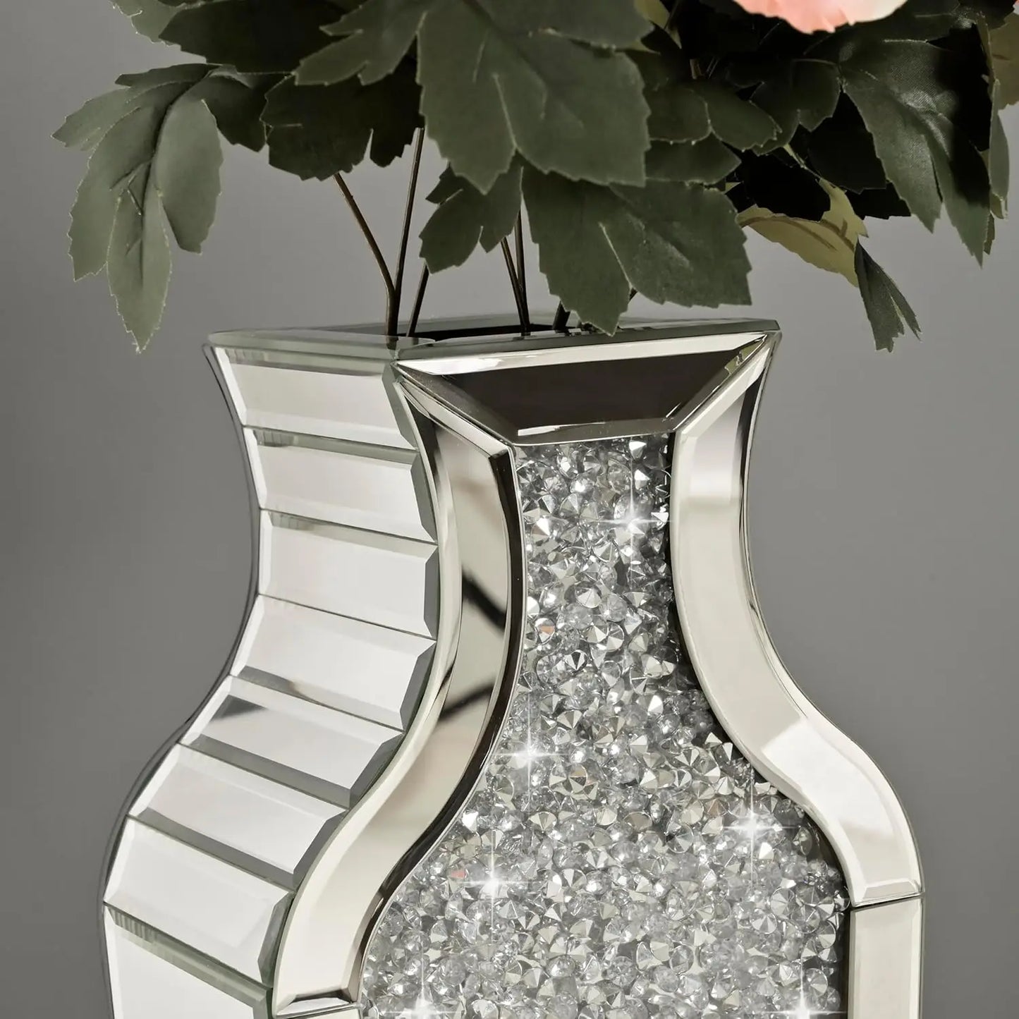 Tall Crushed Diamond Floor Vase Large Silver Mirror Vases for Decor Living Room Floor, Luxury Container for Dried Flower
