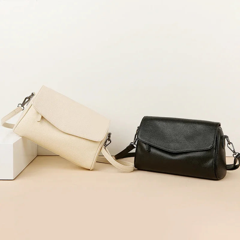 Luxury Solid Color Genuine Leather Ladies Messenger Bag 100% Soft Cowhide Shoulder Crossbody Bags For Women 2026 Female Handbags