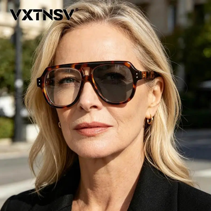 Pilot Dual Bridge Photochromic Reading Glasses Men Women Trendy Designer Prescription Optical Eyewear Customized Sunshade Lenses