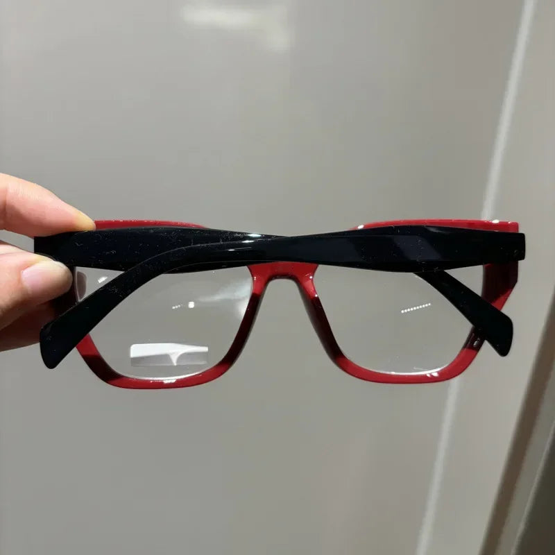 Women's Fashion Glasses Anti-Blue Light Trendy Luxury Large Frame Cat Eye Presbyopia Glasses Full Frame Premium Color Blocked