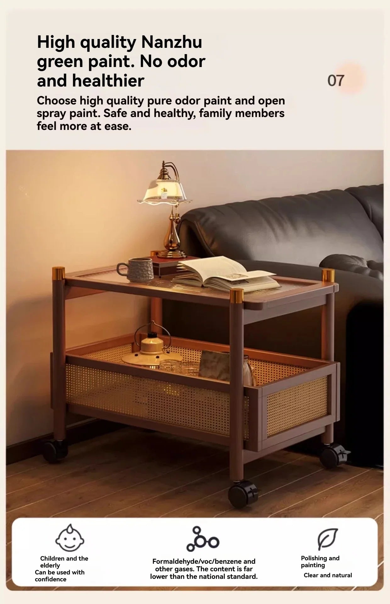 Sofa side table, movable coffee table, small cart, living room small table, bedside side cabinet with wheel storage rack