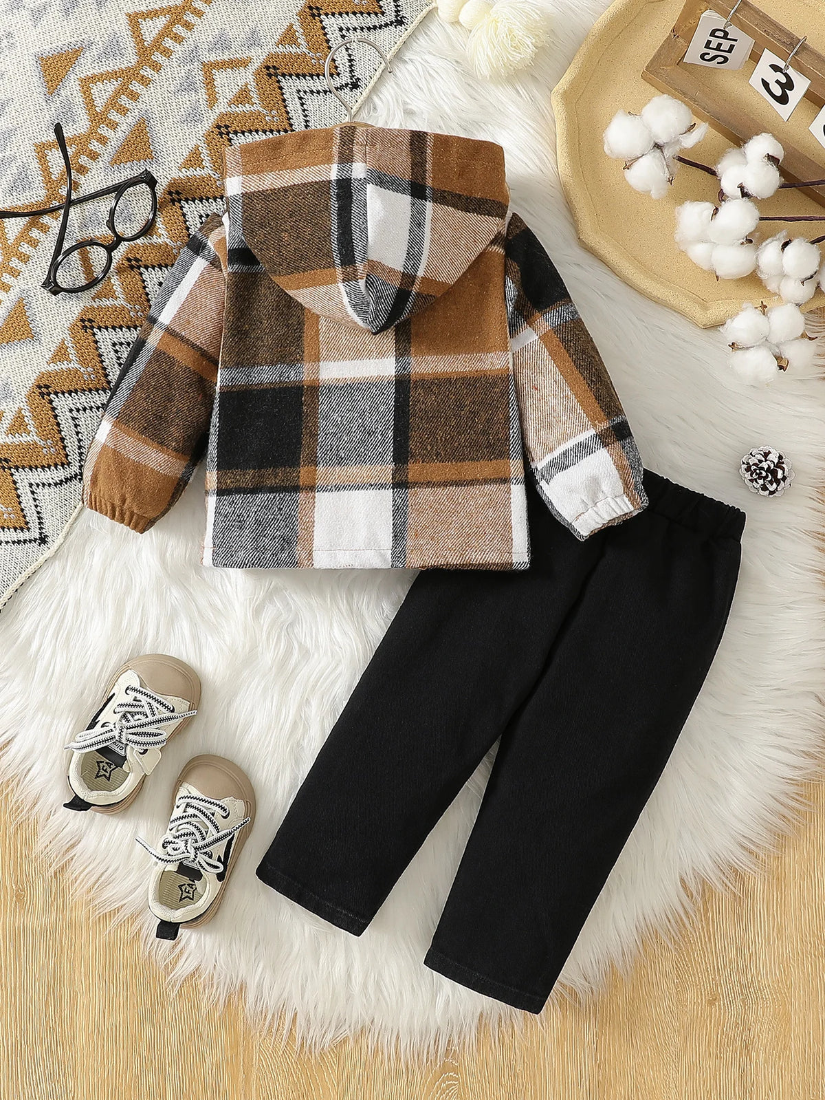 Baby boy autumn outfit casual style striped hooded jacket with ripped pants two-piece set for daily street wear