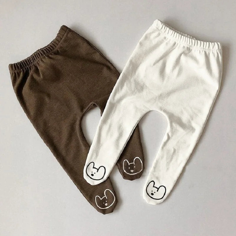 Baby Pants Spring and Autumn 0-2 Year Old Cute Little Bear Girl Pantyhose Solid Color Pure Cotton Elastic Waist Boy Baby Pants