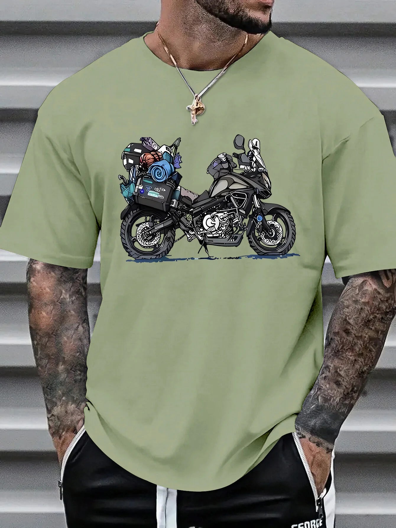 Summer 100% Pure Cotton Men's Fashionable Casual Rally Travel Motorcycle Print Loose Sports Round Neck Short Sleeved T-Shirt Top