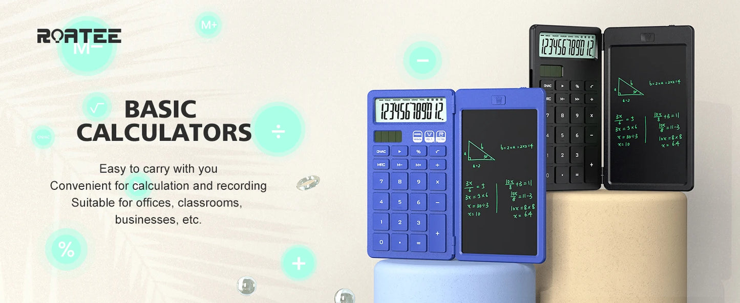 Upgraded Basic Calculator with 6.5 Inch Notepad Standard Calculator Pocket 12 Digits Function 2 in 1 Portable for School Office