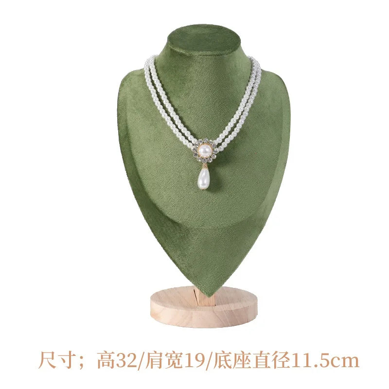 Solid wood green velvet jewelry display stand ring stud necklace pendant bracelet storage and display stand