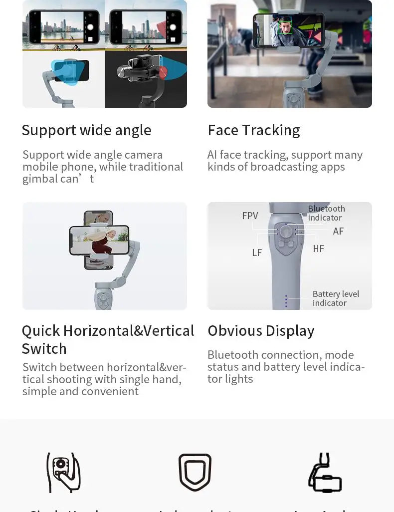 Mobile phone gimball handheld gimbal stabilizer 3Axis gimbal handy for iPhone Android Foldable telephone gimble for Video